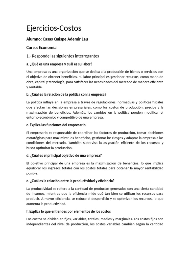 Conceptos Clave de Costos en Economía | PDF | Business | Factores de ...