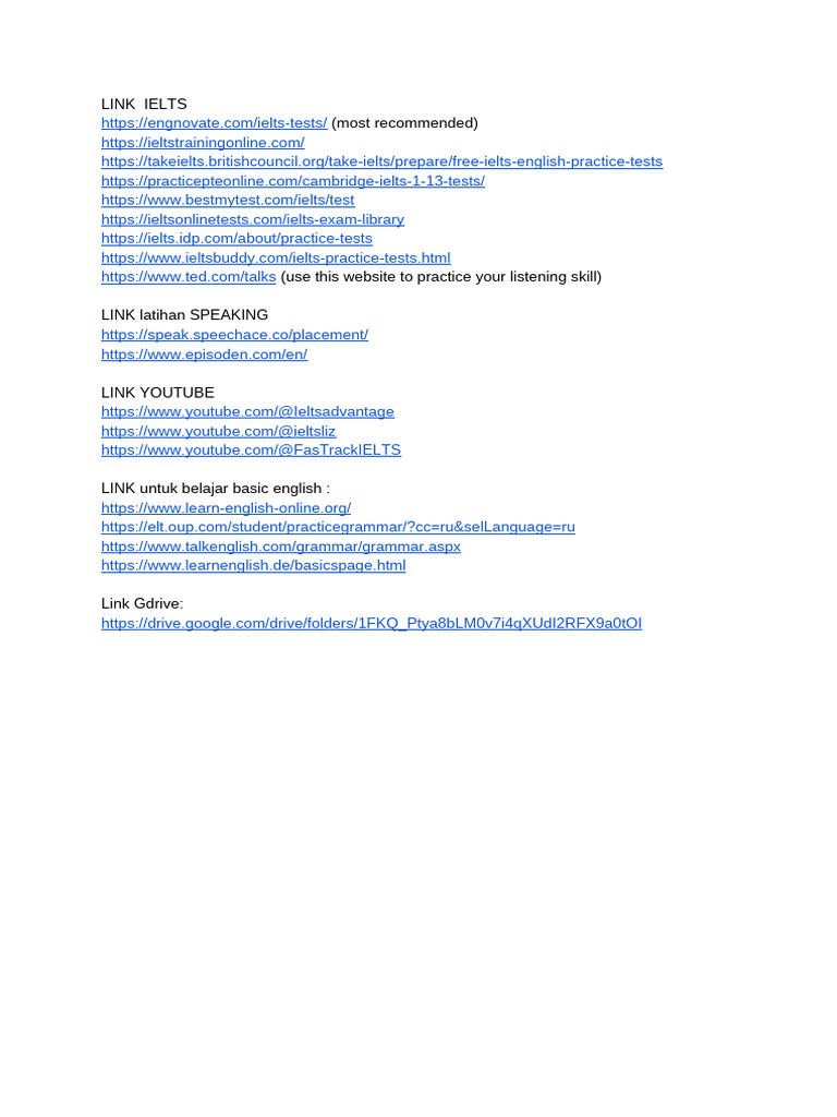 KUMPULAN WEBSITE GRATIS UNTUK LATIHAN IELTS SPEAKING DAN E BOOK BASIC