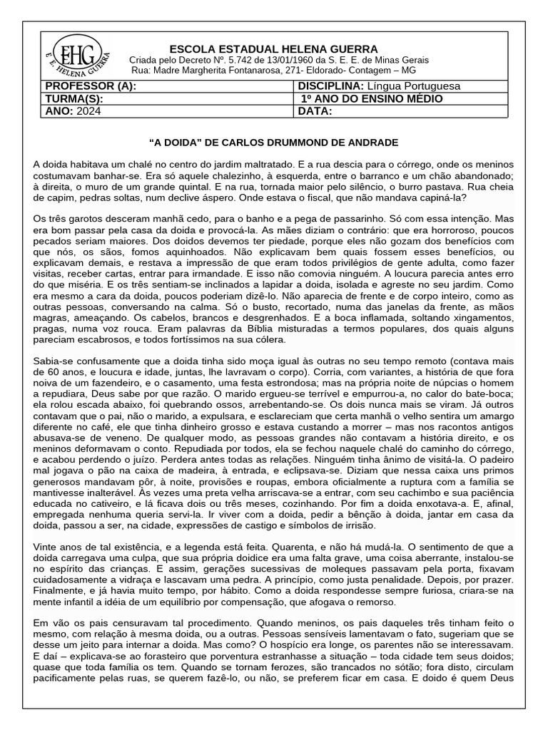 A Doida de Drummond: Análise Literária | PDF
