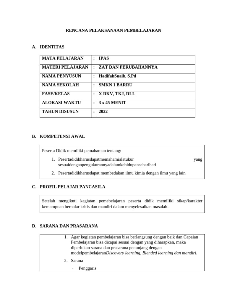 RPP Zat dan Perubahannya Kelas X | PDF