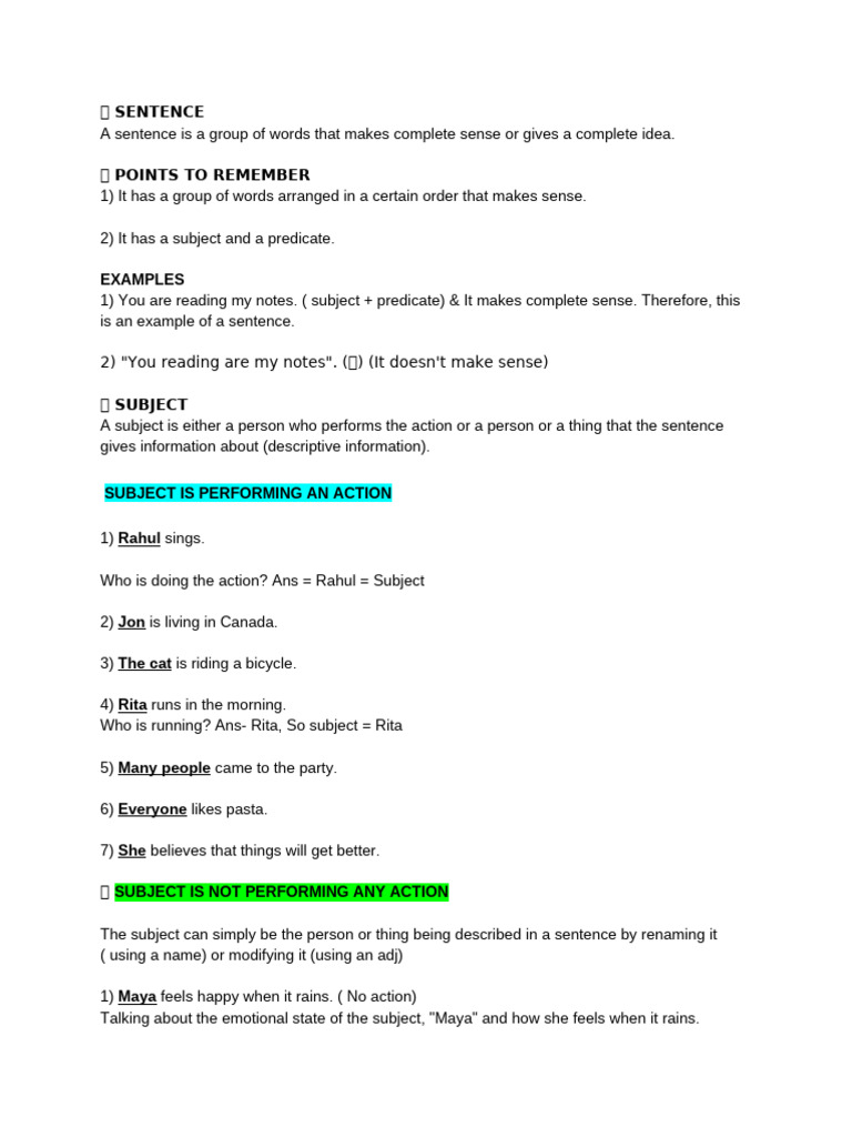 Understanding Sentences and Subjects | PDF | Grammatical Number ...