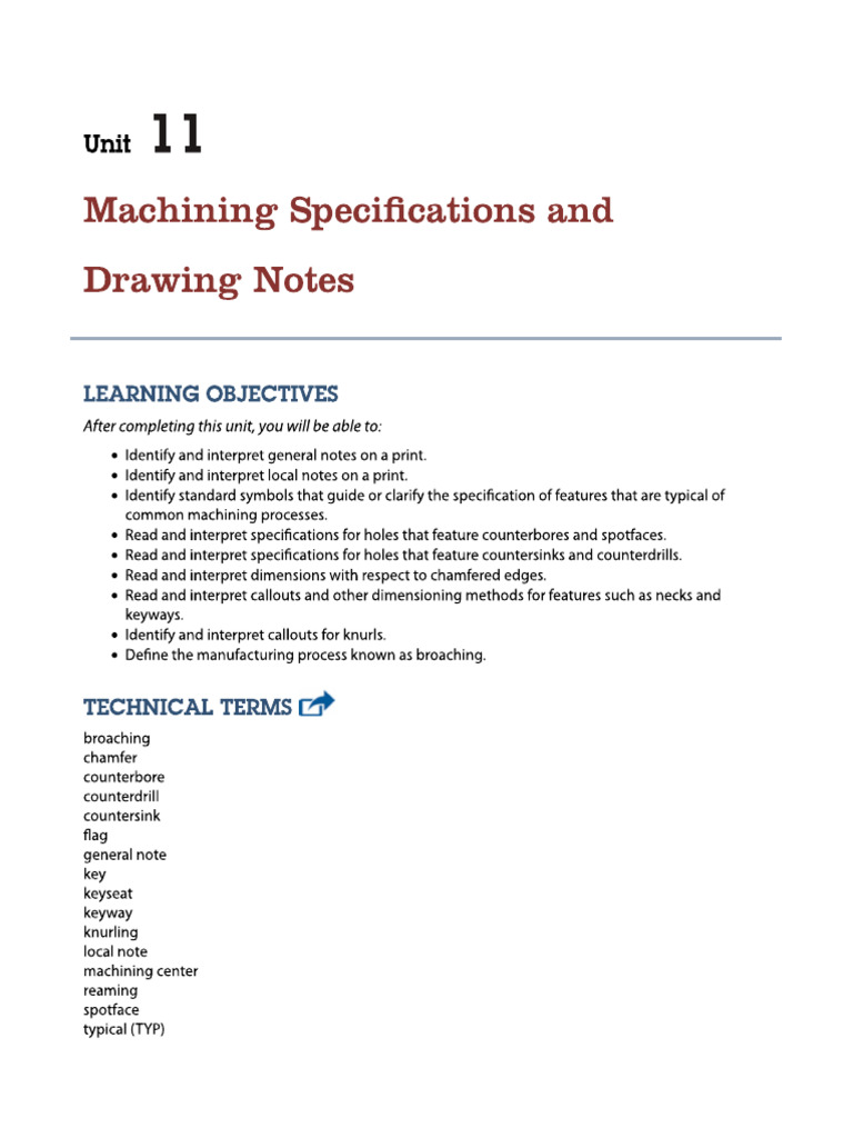 Unit 11 Machining Specs and Drawing Notes | PDF
