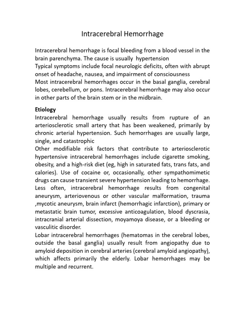 Intracerebral Hemorrhage | PDF | Diseases And Disorders ...