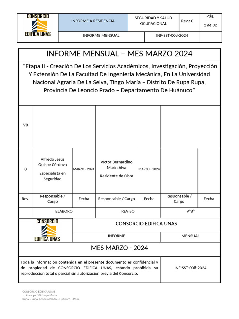 INFORME MENSUAL SST- MARZO 2024 (1) | PDF | Seguridad y salud ...