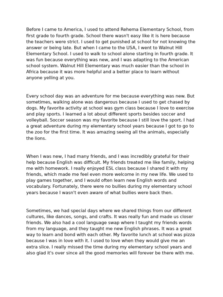 My American Elementary School Journey | PDF