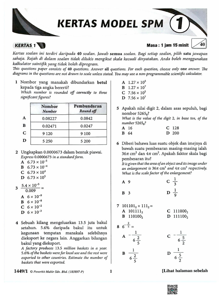 Kertas Modal 1 Math | PDF