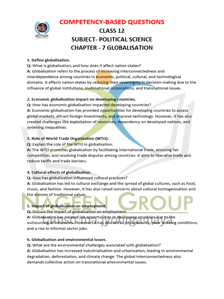 Class 12 Competency Based Question Political Science Chap 7 (2024-25 ...