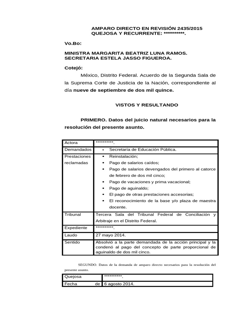 Amparo Directo: Revisión Laboral 2015 | PDF | Caso de ley | Discriminación
