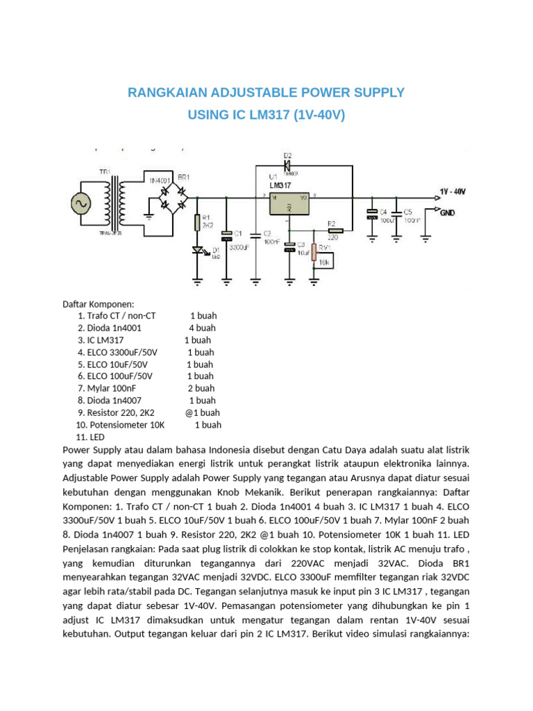 Rangkaian Power Supply Variabel LM317 | PDF