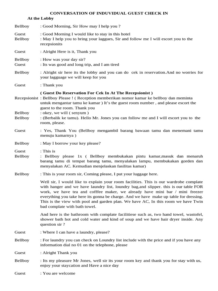 Conversation of Induvidual Guest Check in-1 | PDF | Hospitality ...