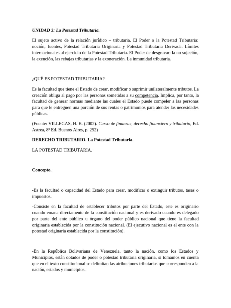 UNIDAD 3 La Potestad Tributaria | PDF | Impuestos | Estado (política)