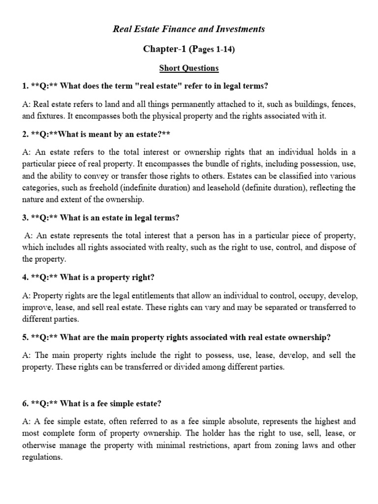 Real Estate Finance Note | PDF | Leasehold Estate | Fee Simple