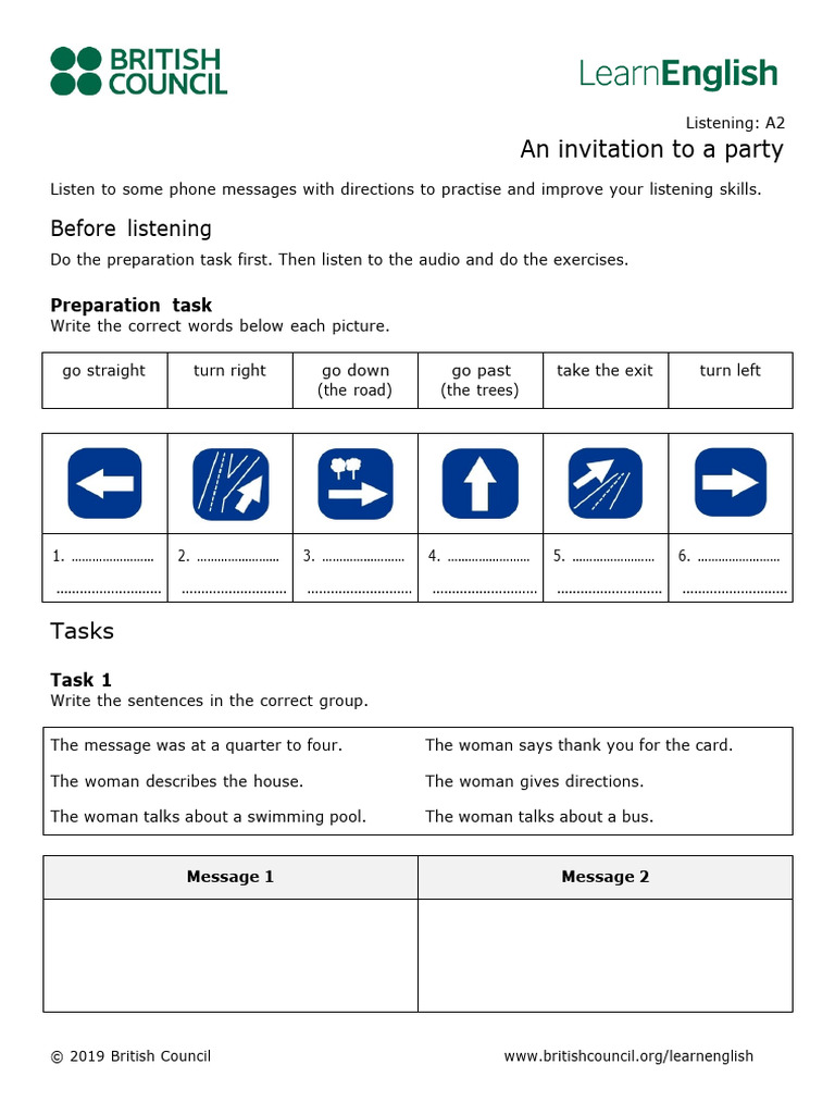 W8 Listening A2 An Invitation To A Party | PDF