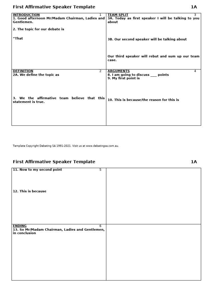 Speech Structure Template Cue Card Format DOCX | PDF