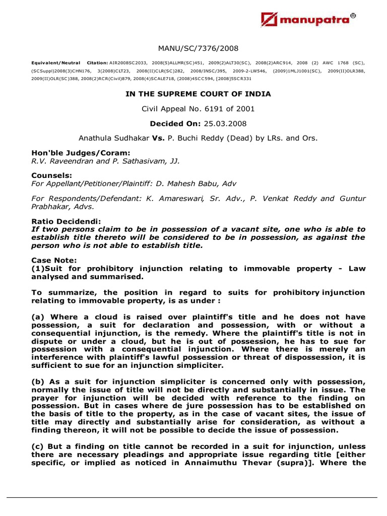 Anathula Sudhakar v. P. Buchi Reddy Case Summary | PDF | Lawsuit ...