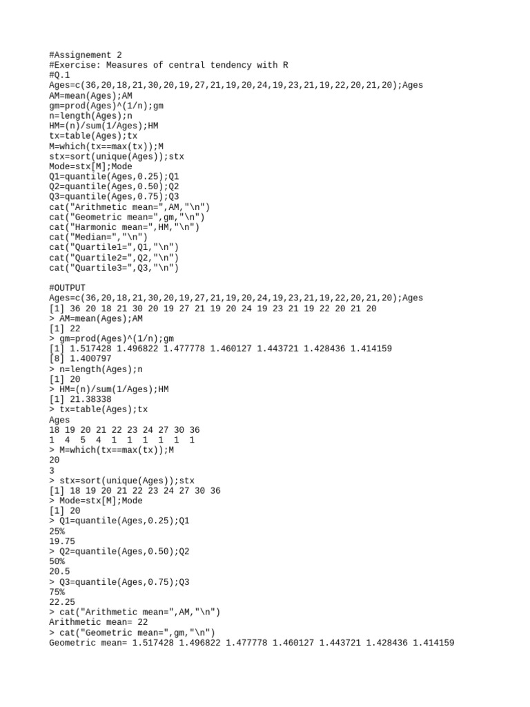 Ass2 | PDF | Mean | Mathematical Concepts