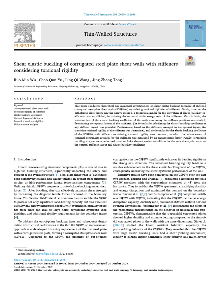 Shear Buckling in Stiffened Steel Walls | PDF | Buckling | Bending