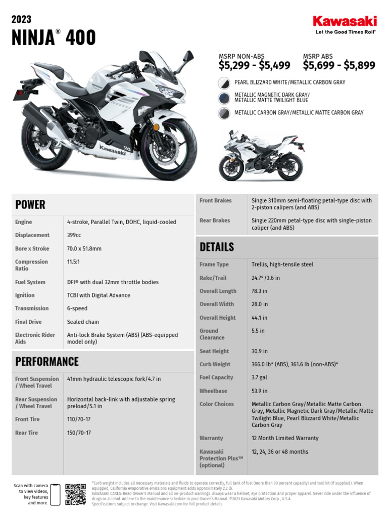 2023 Ninja 400 Abs en Us Spec Sheet | PDF | Anti Lock Braking