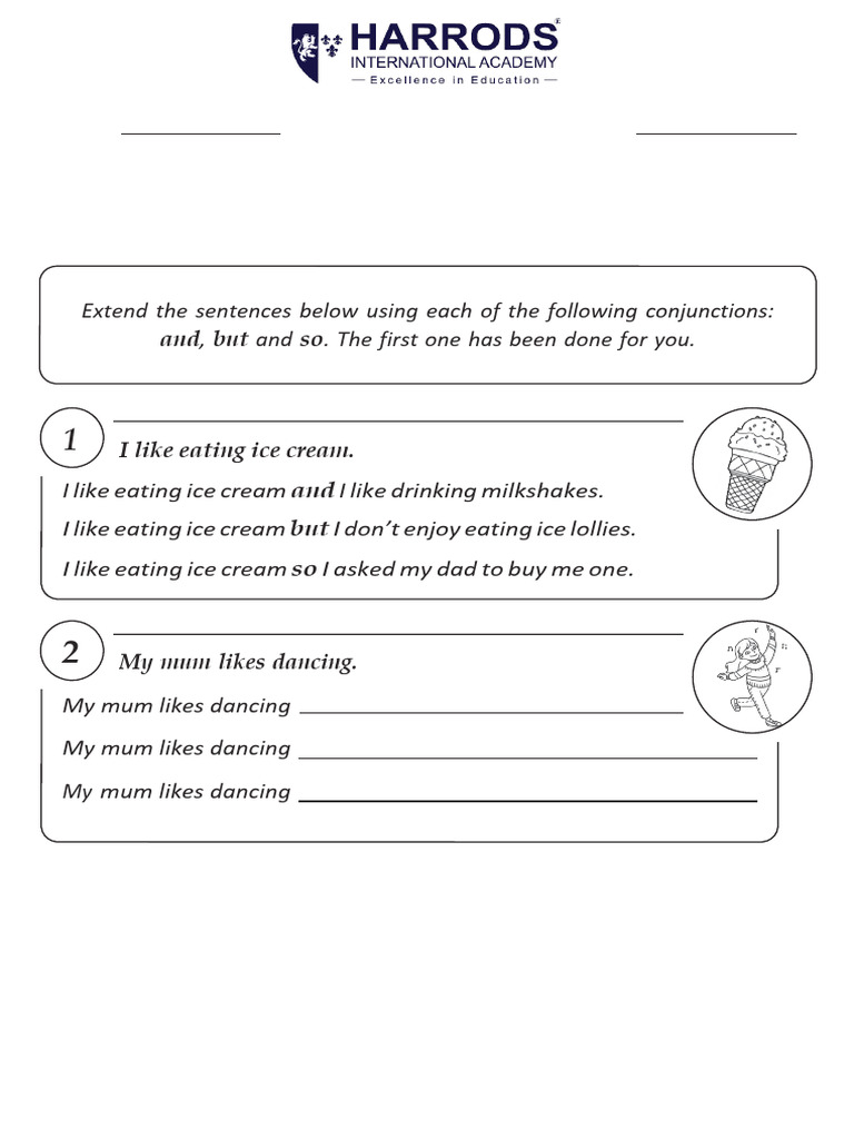 Conjunctions and But So - Worksheet 2 | PDF