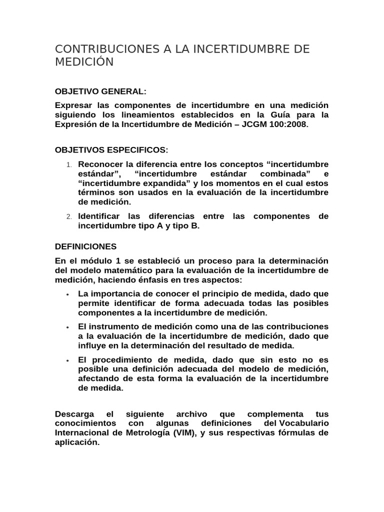 Contribuciones A La Incertidumbre de Medición | PDF