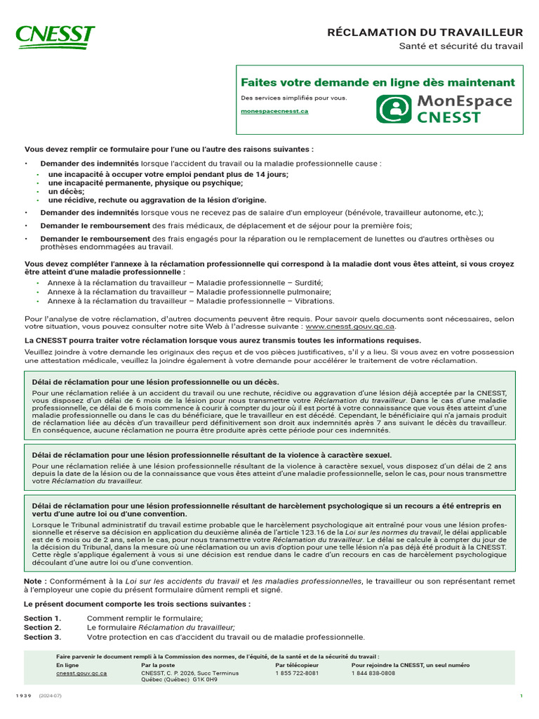 Réclamation du Travailleur CNESST | PDF | Salaires | Harcèlement