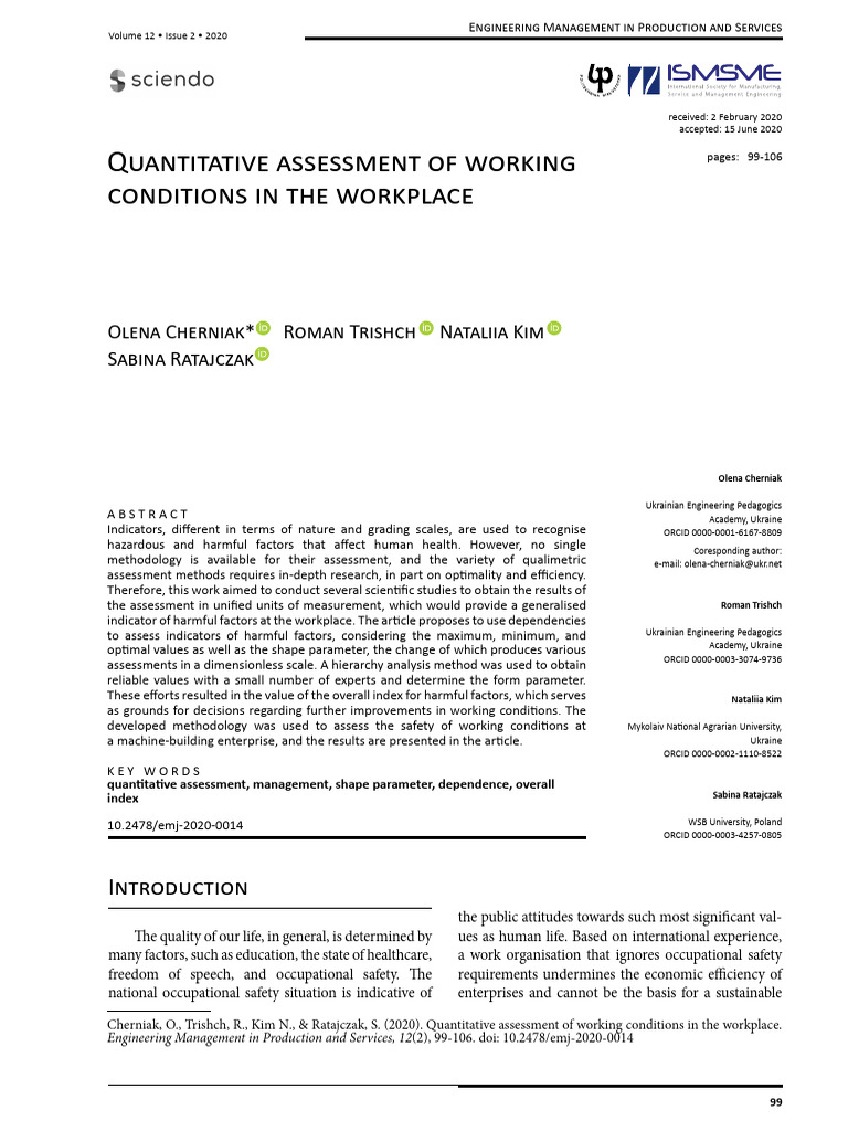 Quantitative Assessment of Workplace Safety | PDF | Occupational Safety ...