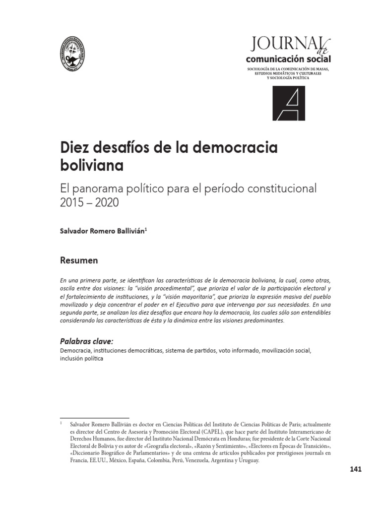 Desafíos de la democracia en Bolivia | PDF | Democracia | Ideologías ...