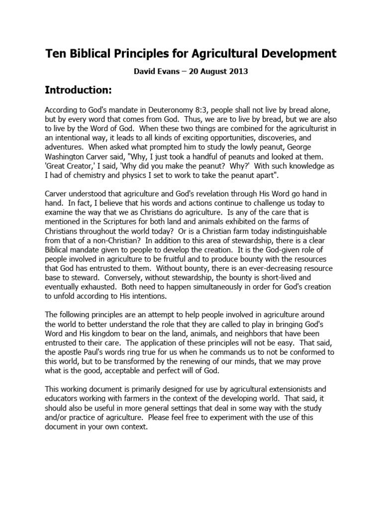 Ten biblical principles for agricultural development david evans 2013
