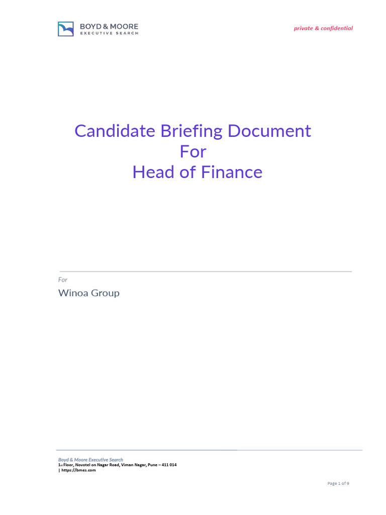 Head of Finance Role at Winoa Group | PDF | Business
