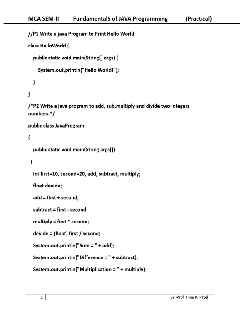 Java Practical Mcasem-II | PDF | Computer Programming | Software ...