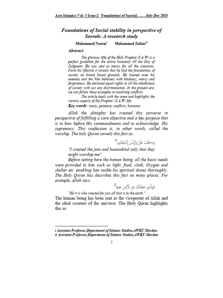 Foundations of Social Stability in Perspective Of | PDF | Prophets And ...