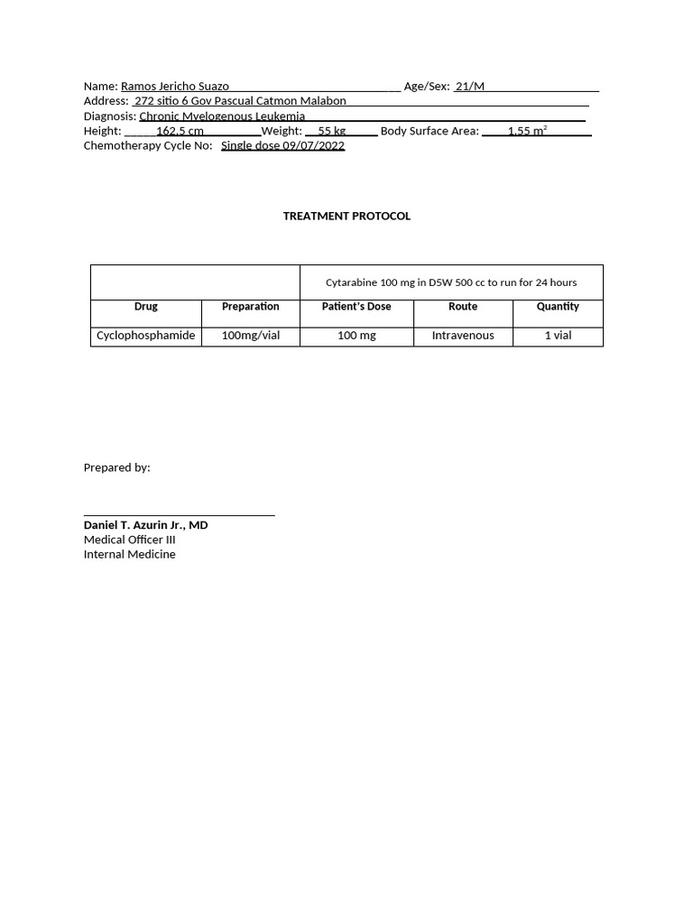 CML Treatment Protocol for Jericho Suazo | PDF