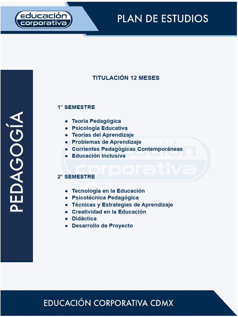 Plan de Estudios Pedagogía | PDF