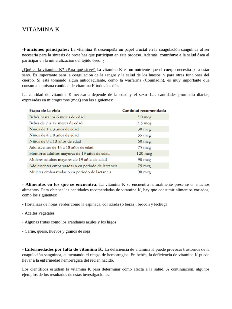 Beneficios y Fuentes de Vitaminas K y C | PDF | Vitamina | Vitamina C