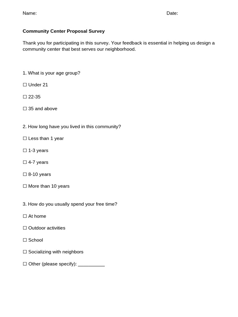 Questionarre Community Center | PDF