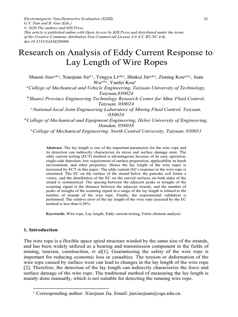 Eddy Current Testing for Wire Rope Lay Length | PDF | Wire ...