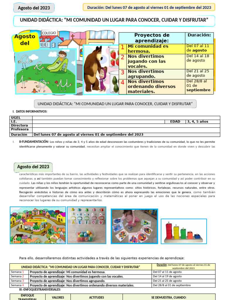 Unidad de Aprendizaje Agosto 2023 | PDF | Aprendizaje | Comunidad
