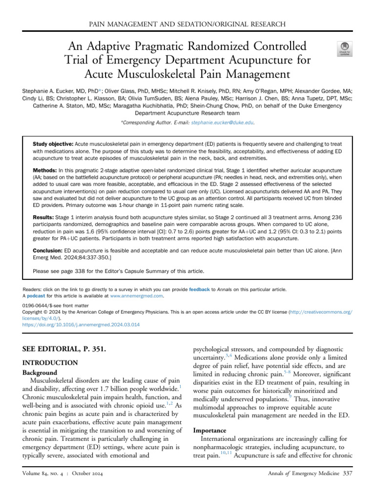 An Adaptive Pragmatic Randomized Controlled Trial | PDF | Acupuncture ...