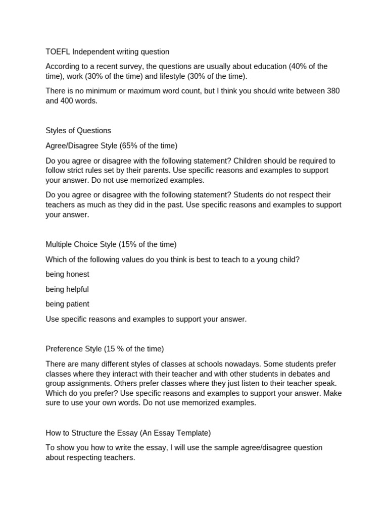 TOEFL Independent Writing Tips | PDF | Essays | English Language