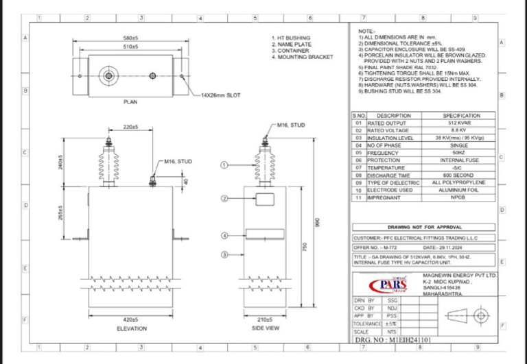 512kvar, 8.8KV, 1PH, 50HZ, HV Capacitor Unit PDF | PDF