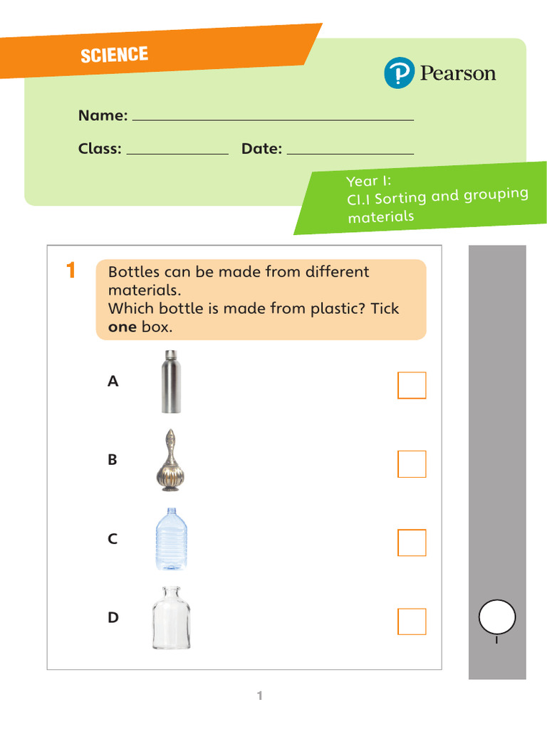 Year 1 Science: Materials Sorting Test | PDF