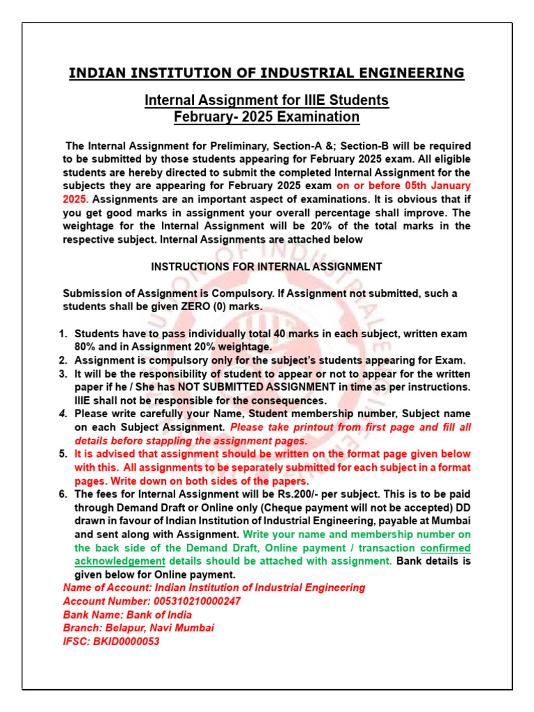 Internal Assignment Guidelines for IIIE 2025 | PDF | Fracture | Steel