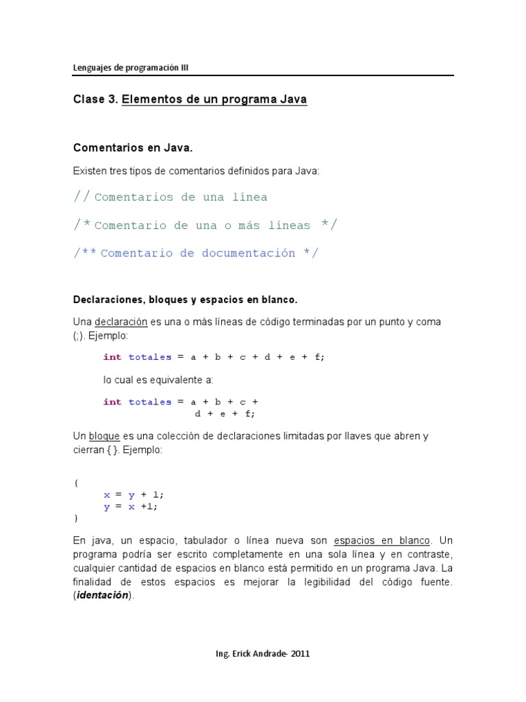 Clase 3 Elementos De Un Programa En Java Pdf Objeto Informática