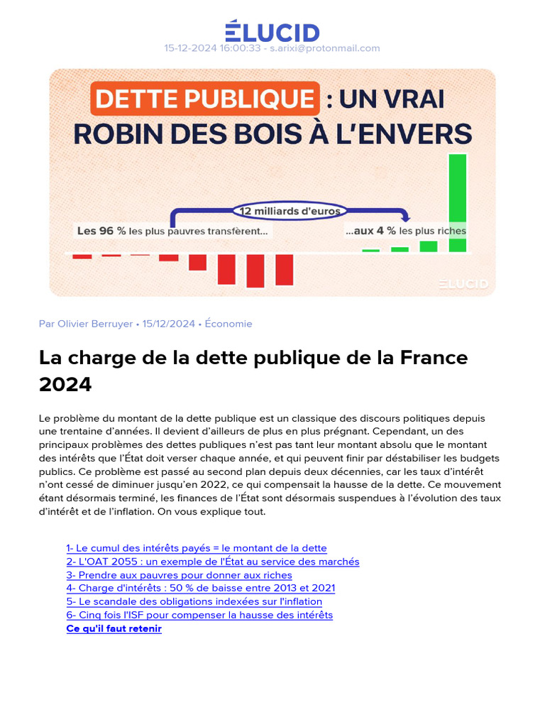 Charge de la dette publique en France 2024 | PDF | Dette publique ...