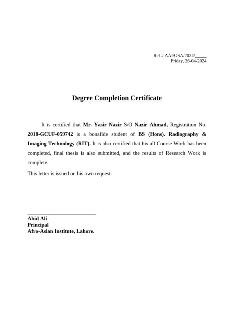 Yasir nazir degree completion certificate rit 2018 pdf
