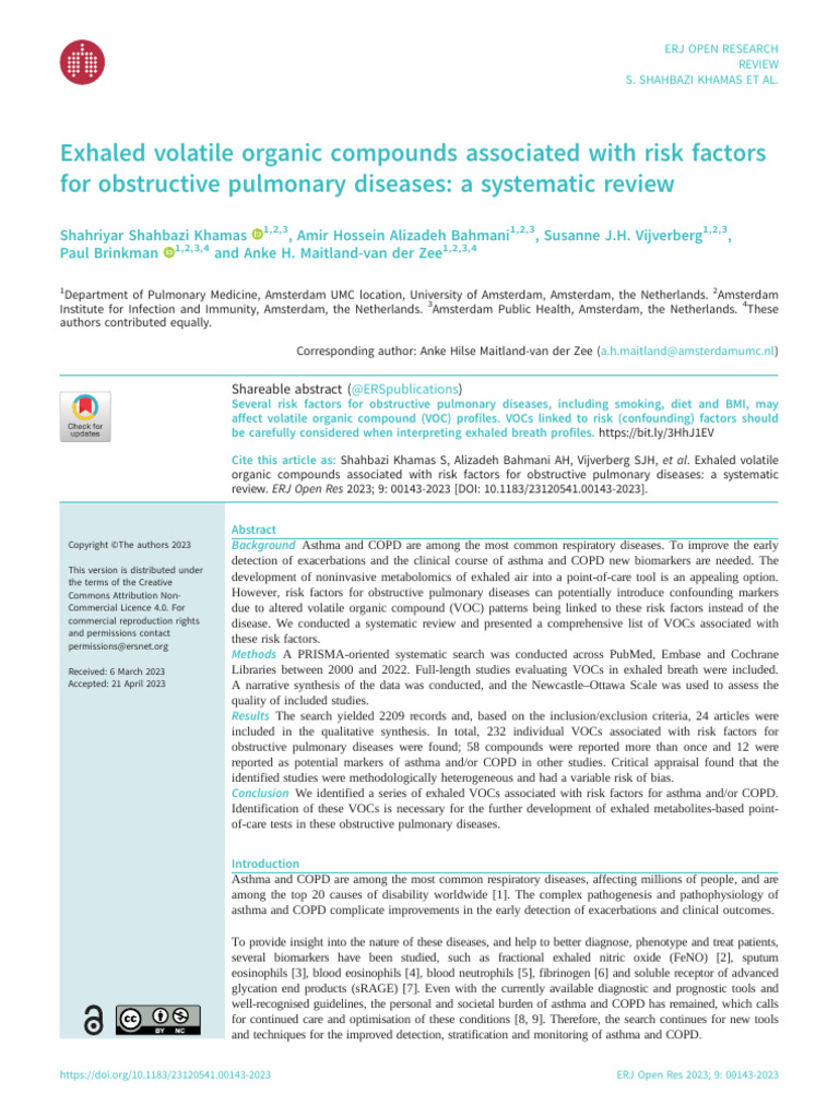 Exhaled Volatile Organic Compounds Associated With Risk Factors | PDF ...