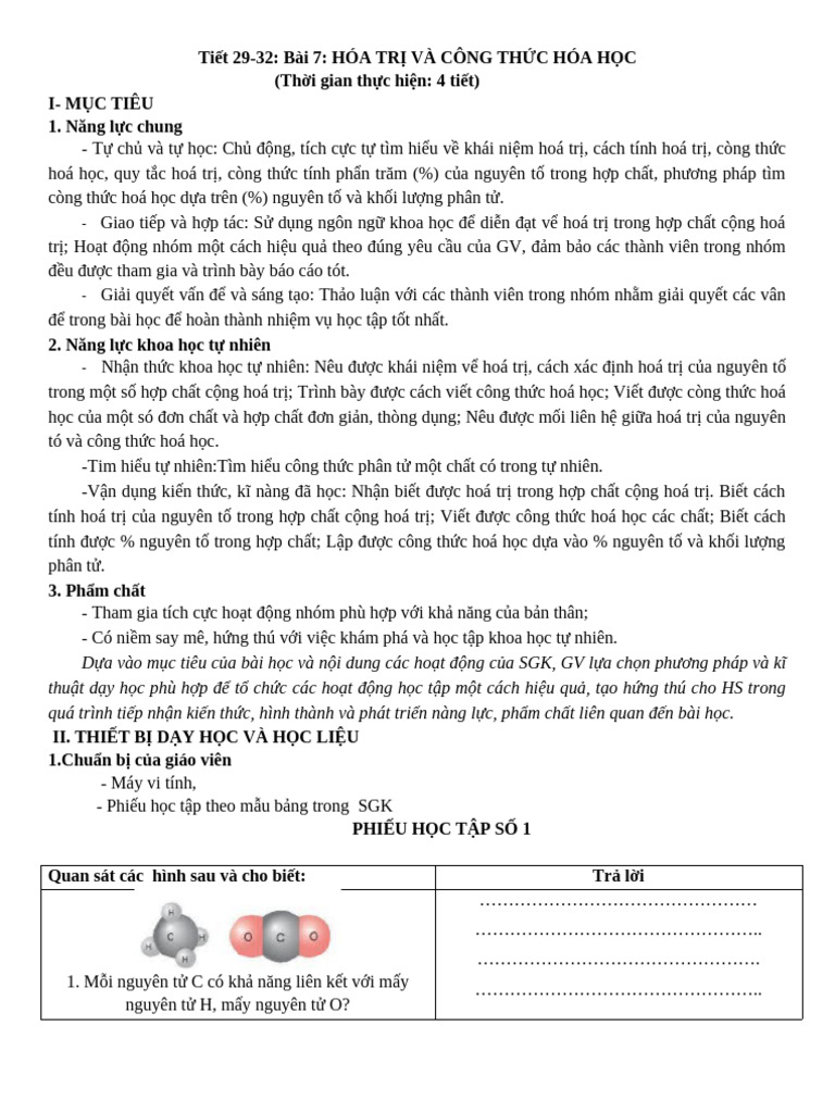 BÀI 7- HOÁ TRỊ VÀ CTHH (CTST) | PDF