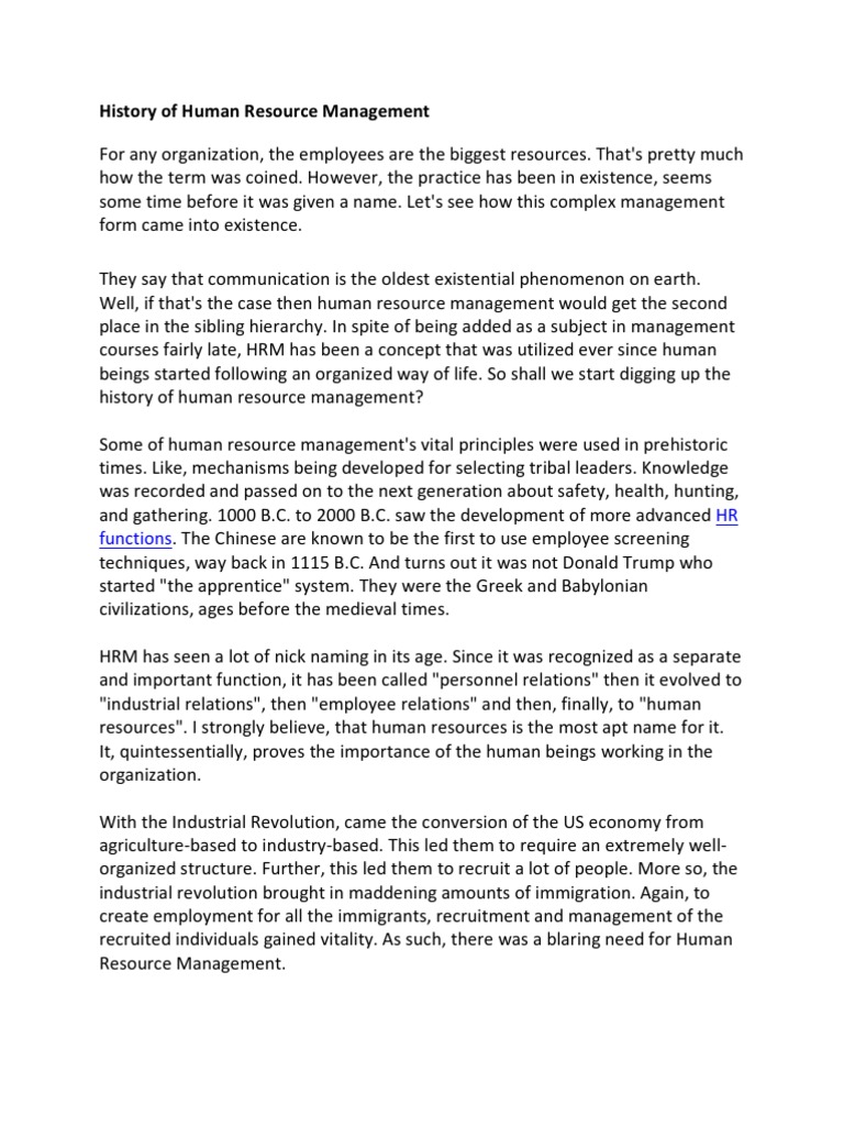 History of Human Resource Management | PDF | Finance & Money Management ...