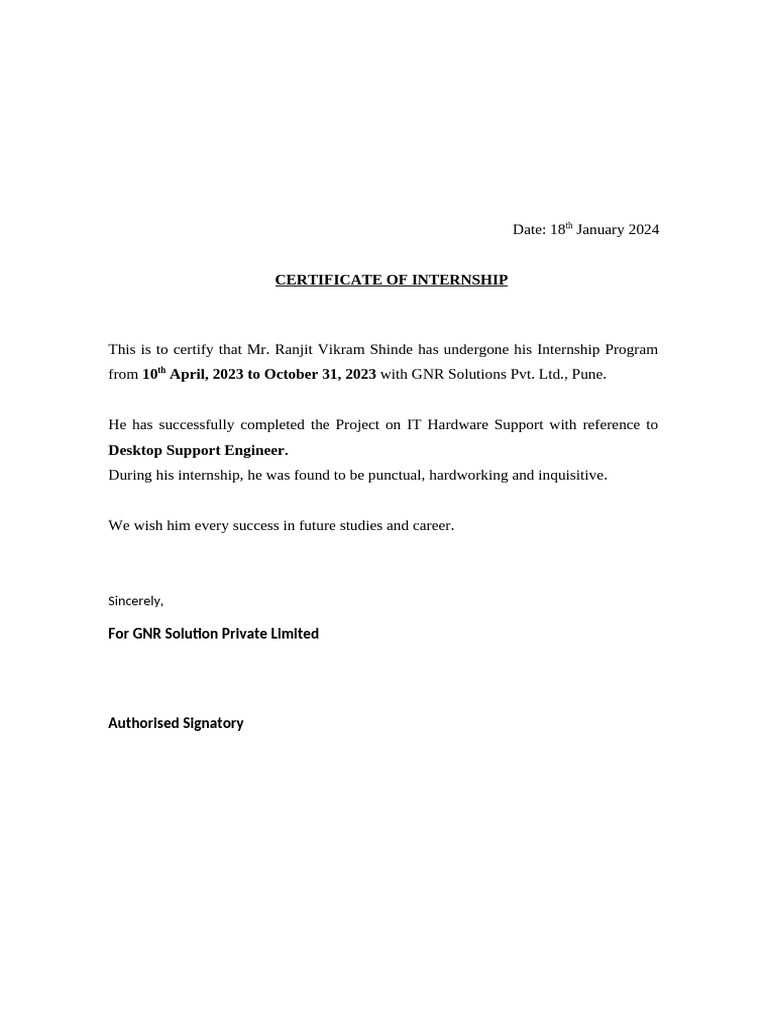 Internship Letter | PDF