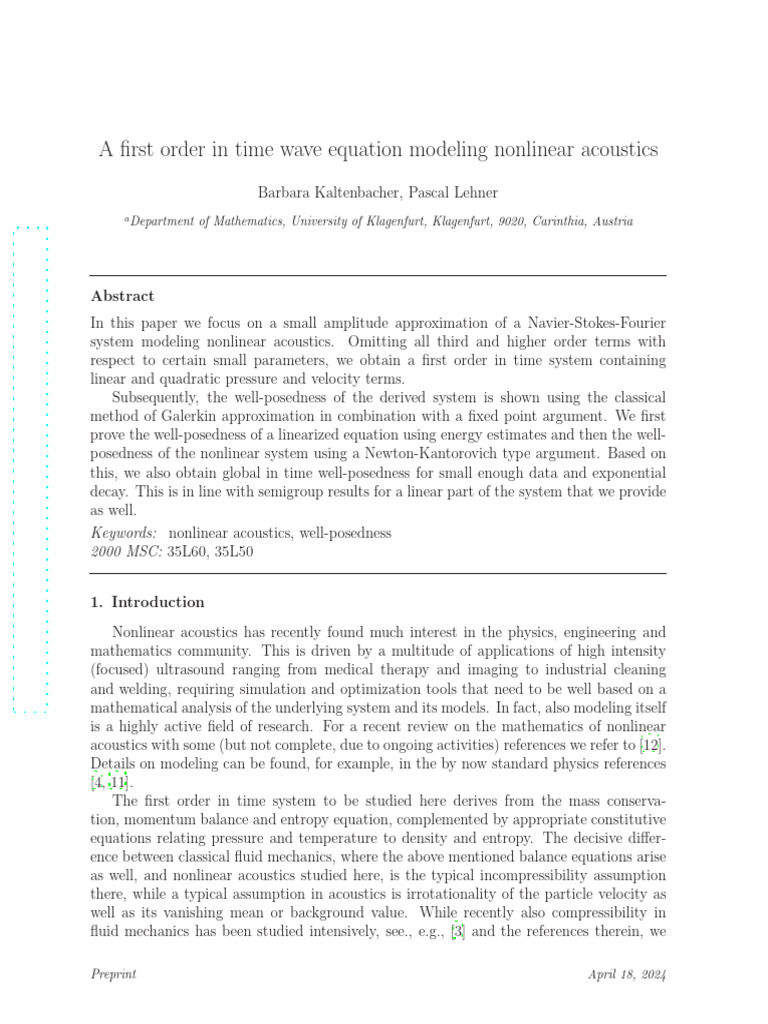 Nonlinear Acoustics: First Order Wave Model | PDF | Nonlinear System ...